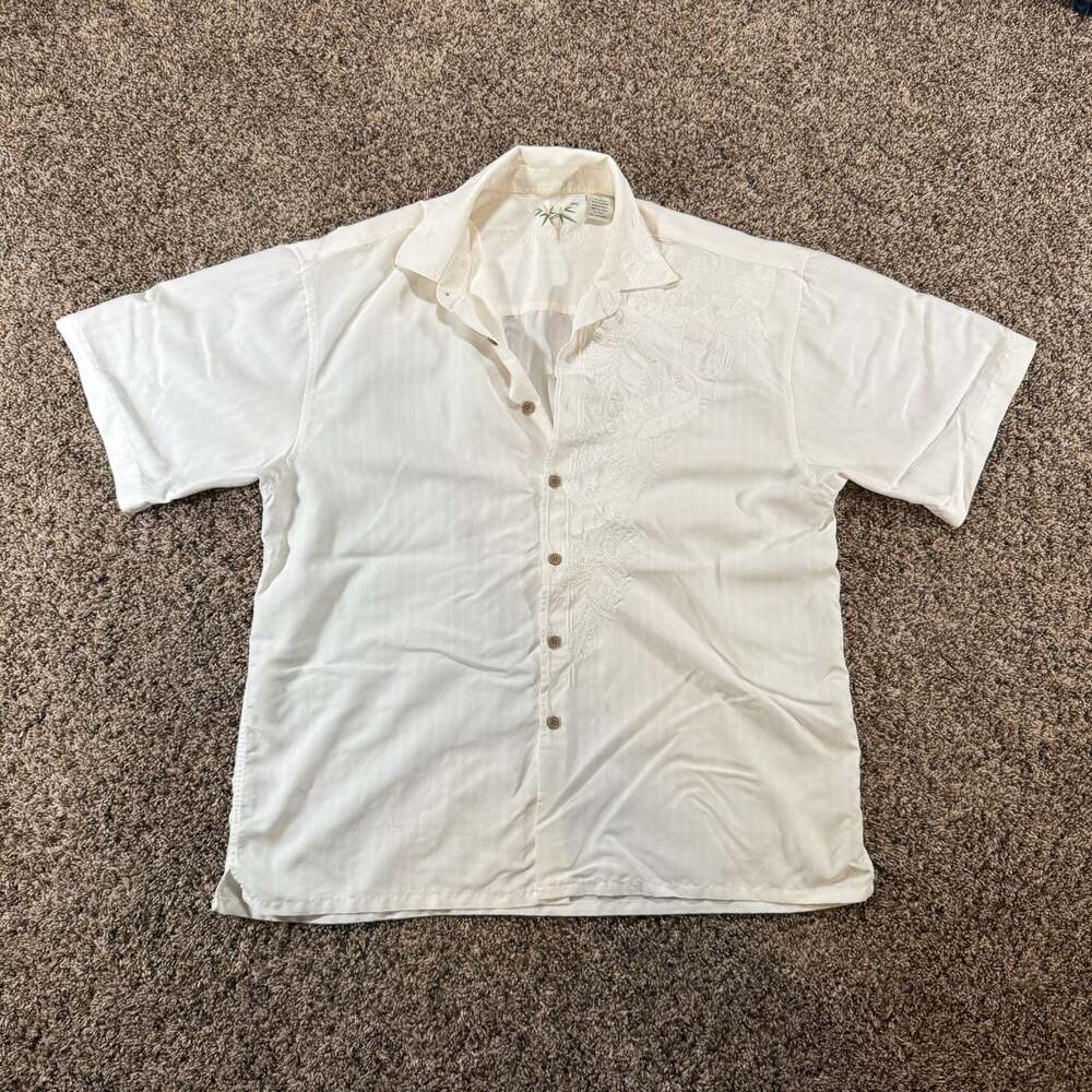 Bamboo Cay Men's Ivory Modal Blend Short Sleeve Embroidered Tropical Camp Shirt